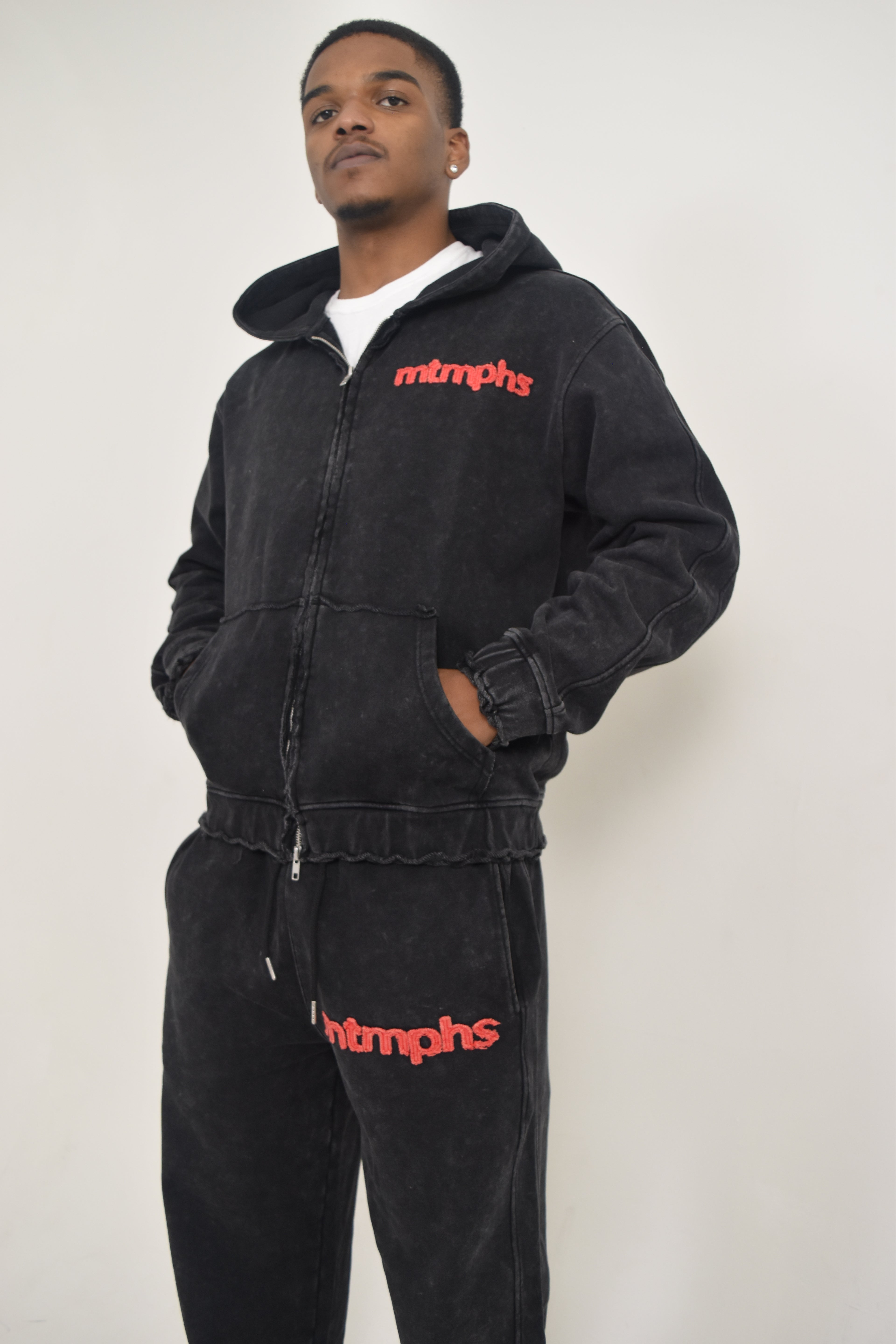 MTMPHS Men's Hooded Jacket - Acid Wash Black