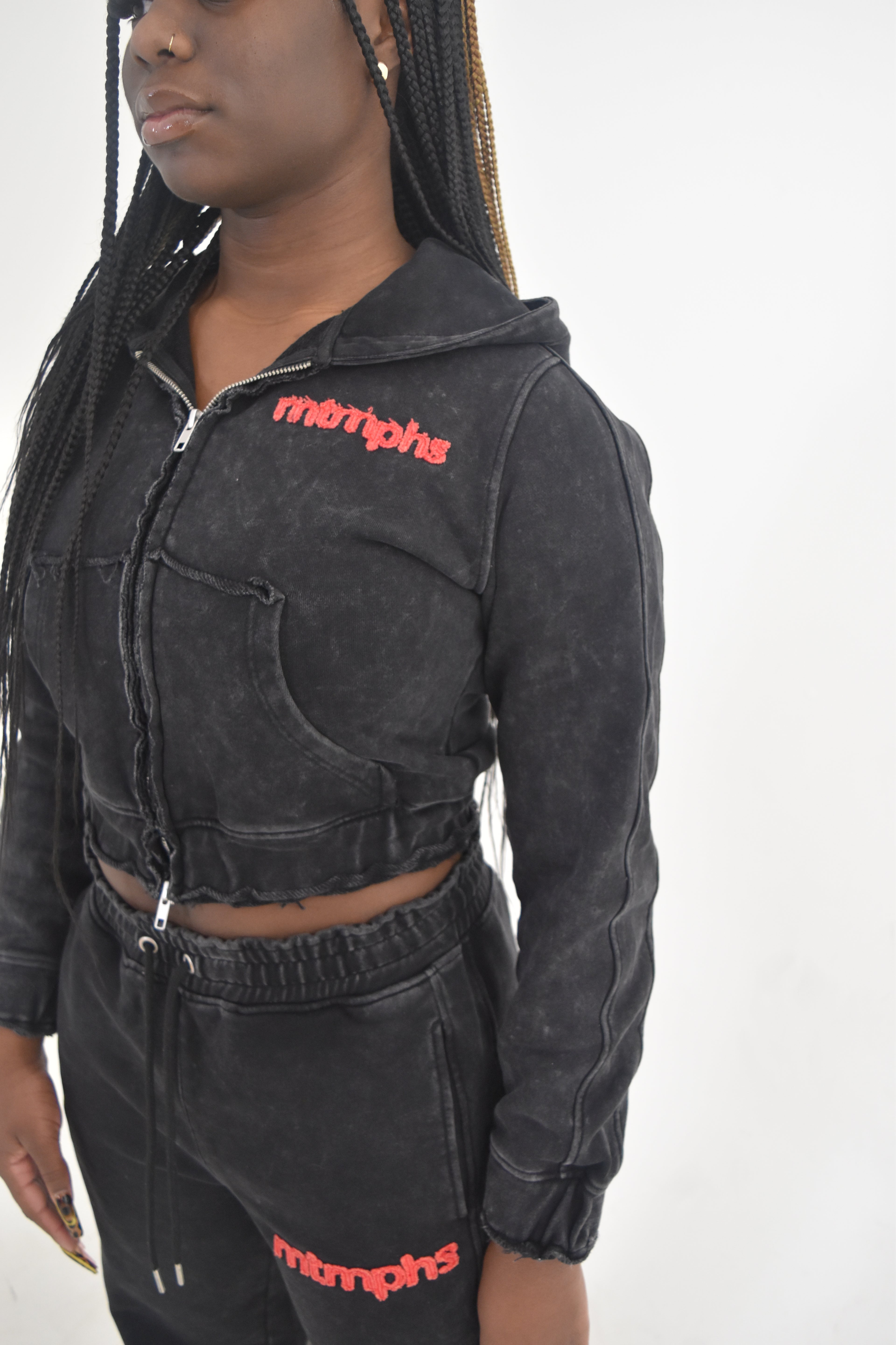 MTMPHS Women's Hooded Jacket - Acid Wash Black