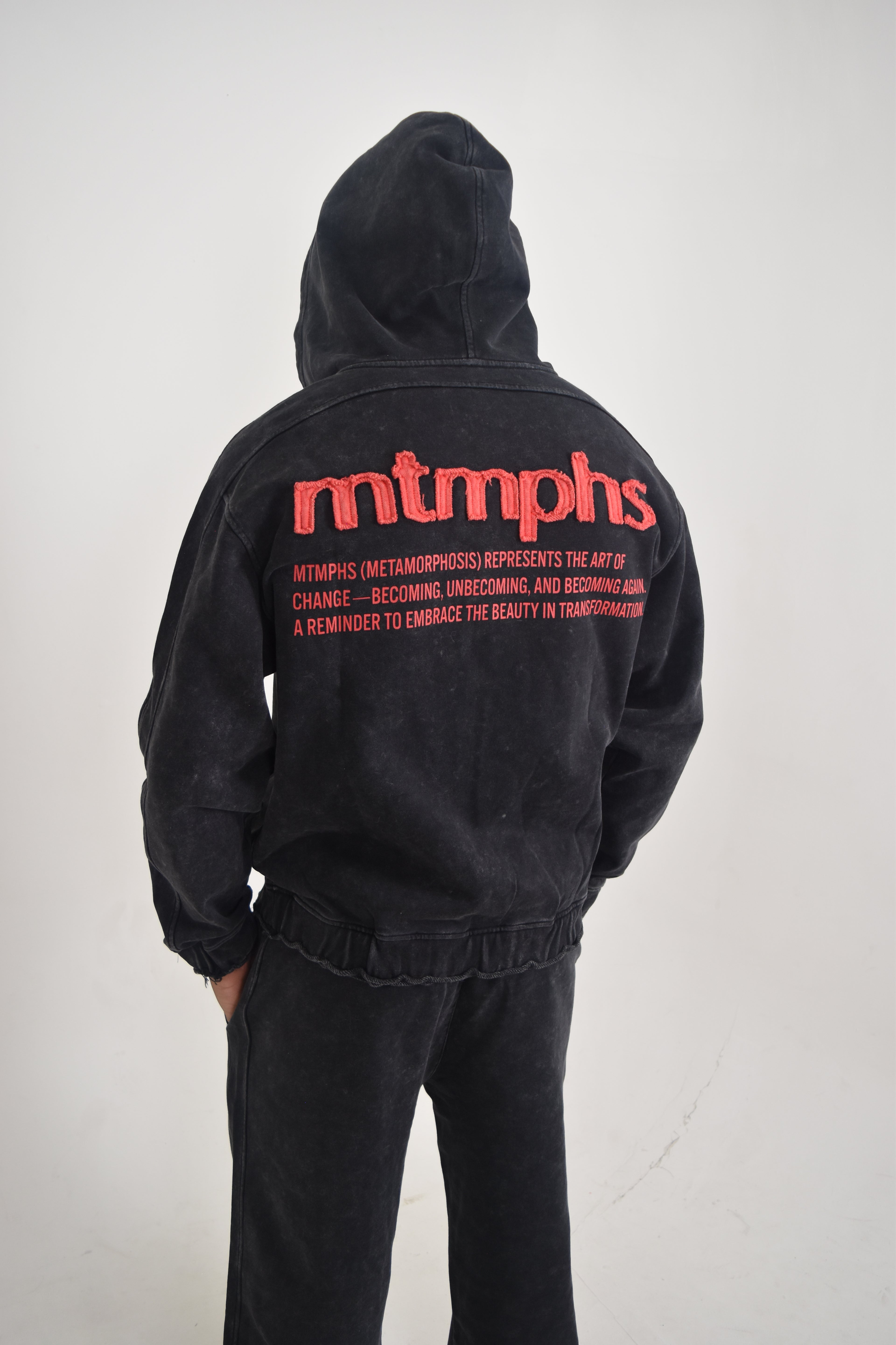 MTMPHS Men's Hooded Jacket - Acid Wash Black